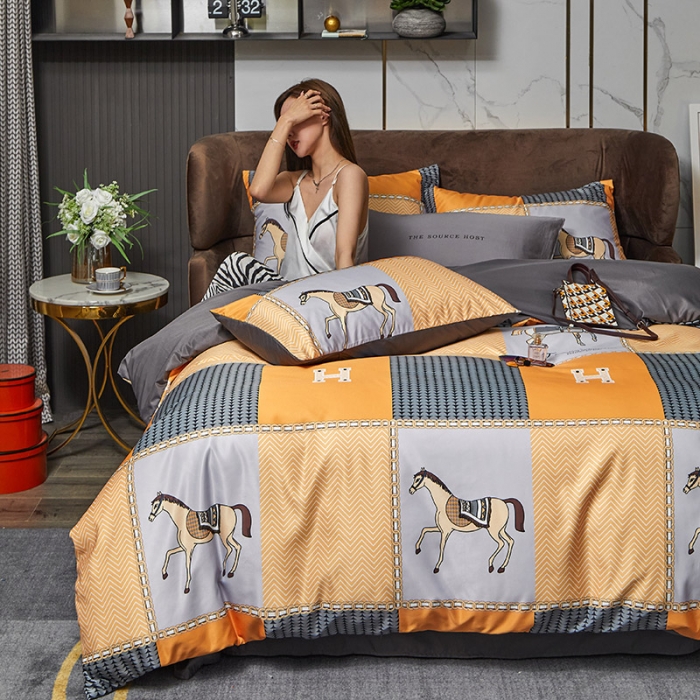 91家纺网 家纺一手货源 找家纺 凡客 2021春夏新款60支水洗真丝数码印花四件套轻奢风系列 奥提伯斯