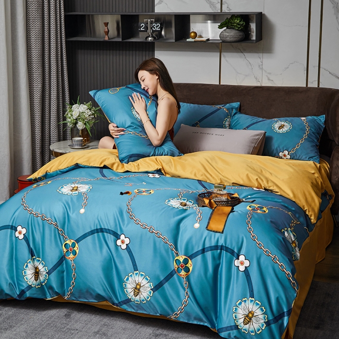 91家纺网 家纺一手货源 找家纺 凡客 2021春夏新款60支水洗真丝数码印花四件套轻奢风系列 波尔尼卡