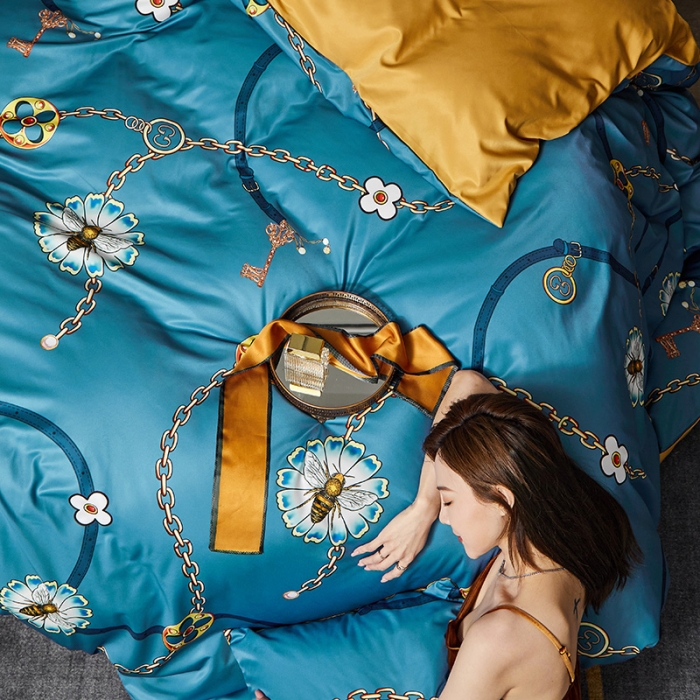 91家纺网 家纺一手货源 找家纺 凡客 2021春夏新款60支水洗真丝数码印花四件套轻奢风系列 波尔尼卡