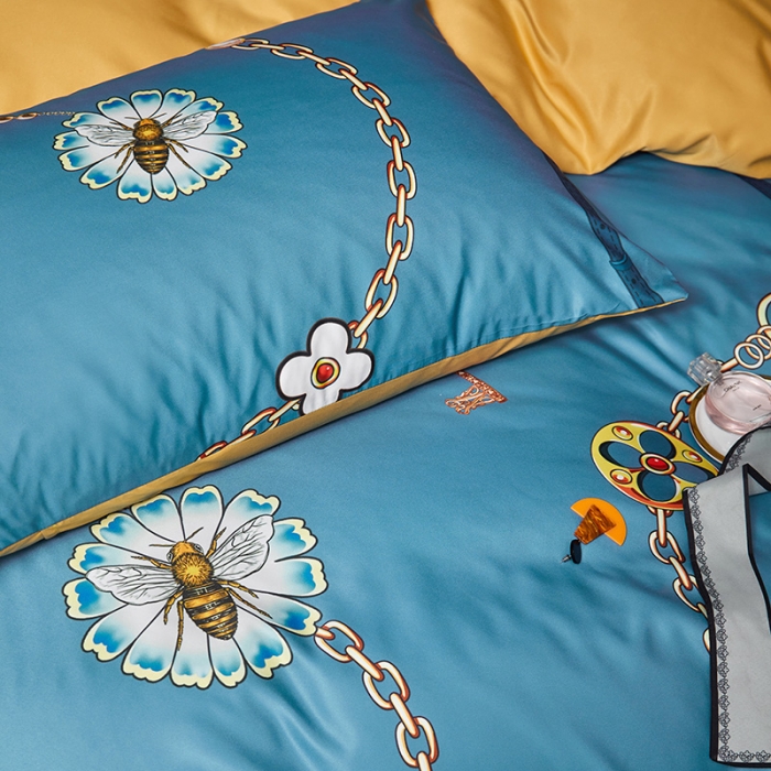 91家纺网 家纺一手货源 找家纺 凡客 2021春夏新款60支水洗真丝数码印花四件套轻奢风系列 波尔尼卡