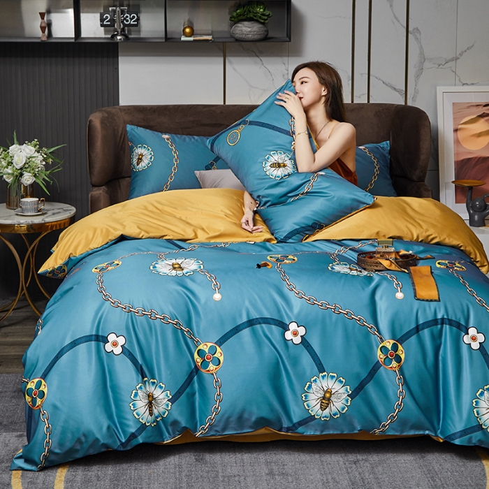 91家纺网 家纺一手货源 找家纺 凡客 2021春夏新款60支水洗真丝数码印花四件套轻奢风系列 波尔尼卡