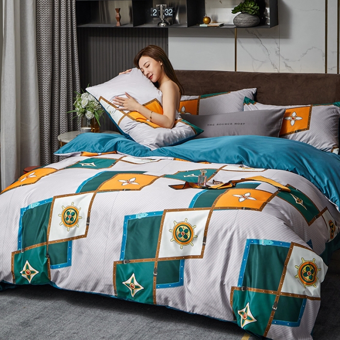 91家纺网 家纺一手货源 找家纺 凡客 2021春夏新款60支水洗真丝数码印花四件套轻奢风系列 达尼尔