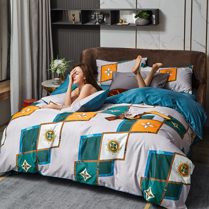 91家纺网 家纺一手货源 找家纺 凡客 2021春夏新款60支水洗真丝数码印花四件套轻奢风系列 达尼尔