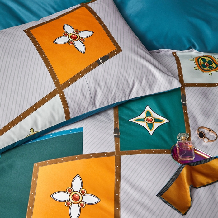 91家纺网 家纺一手货源 找家纺 凡客 2021春夏新款60支水洗真丝数码印花四件套轻奢风系列 达尼尔