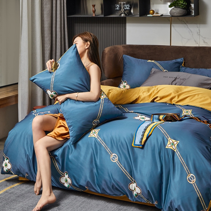 91家纺网 家纺一手货源 找家纺 凡客 2021春夏新款60支水洗真丝数码印花四件套轻奢风系列 露易凡克