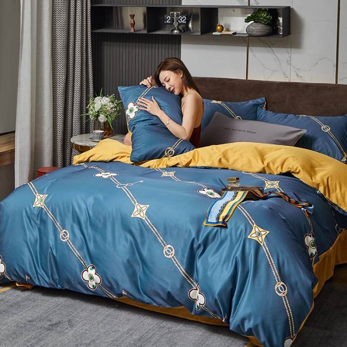 91家纺网 家纺一手货源 找家纺 凡客 2021春夏新款60支水洗真丝数码印花四件套轻奢风系列 露易凡克