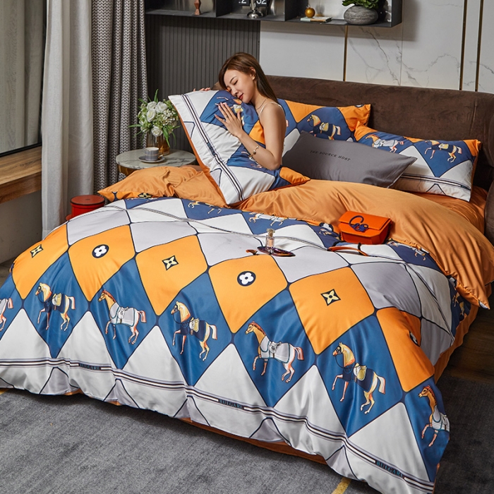 91家纺网 家纺一手货源 找家纺 凡客 2021春夏新款60支水洗真丝数码印花四件套轻奢风系列 塞勒斯克