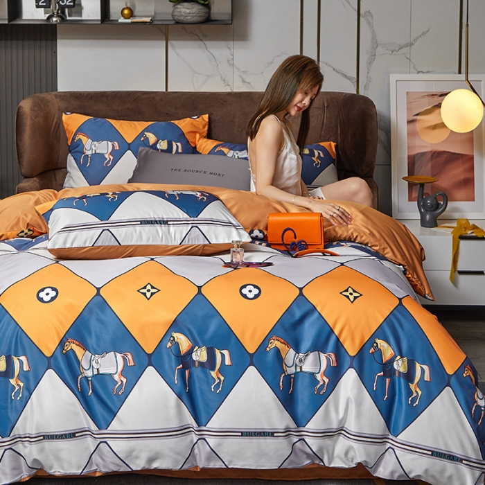 91家纺网 家纺一手货源 找家纺 凡客 2021春夏新款60支水洗真丝数码印花四件套轻奢风系列 塞勒斯克