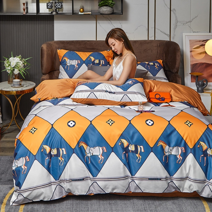 91家纺网 家纺一手货源 找家纺 凡客 2021春夏新款60支水洗真丝数码印花四件套轻奢风系列 塞勒斯克