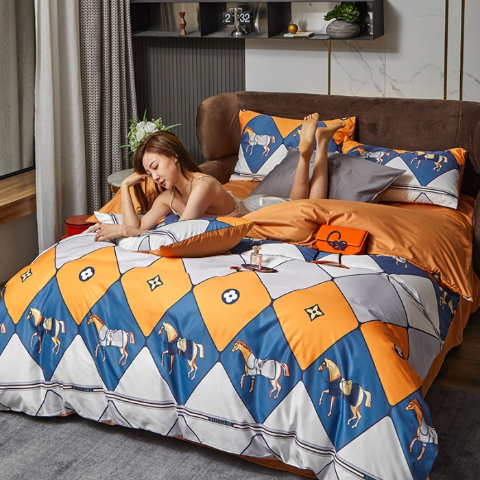 91家纺网 家纺一手货源 找家纺 凡客 2021春夏新款60支水洗真丝数码印花四件套轻奢风系列 塞勒斯克