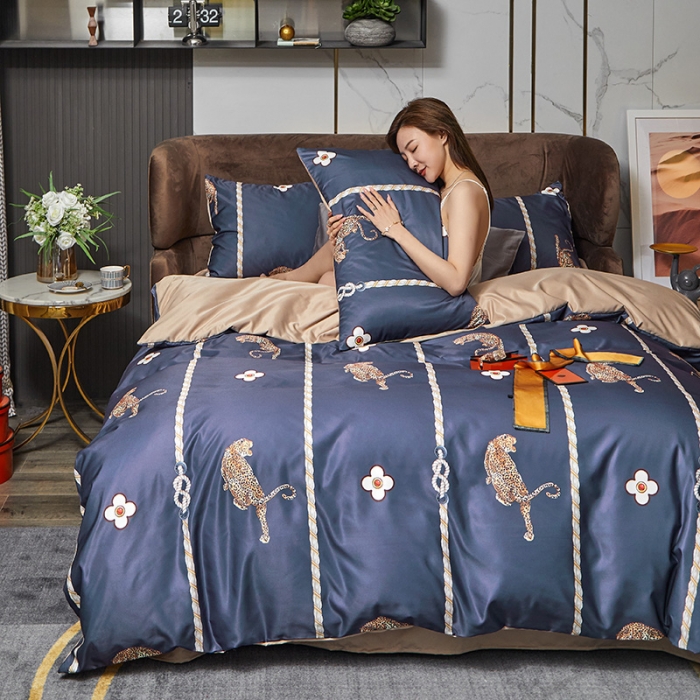 91家纺网 家纺一手货源 找家纺 凡客 2021春夏新款60支水洗真丝数码印花四件套轻奢风系列 斯图尔特