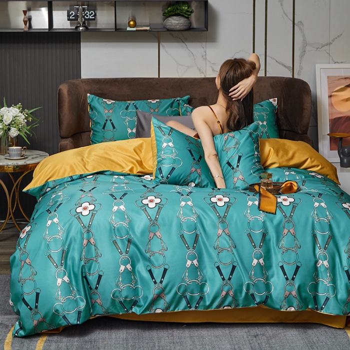 91家纺网 家纺一手货源 找家纺 凡客 2021春夏新款60支水洗真丝数码印花四件套轻奢风系列 雅阁布里