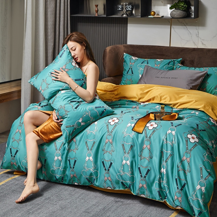 91家纺网 家纺一手货源 找家纺 凡客 2021春夏新款60支水洗真丝数码印花四件套轻奢风系列 雅阁布里