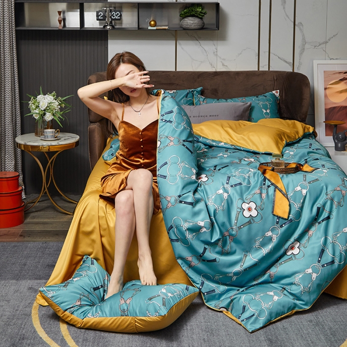 91家纺网 家纺一手货源 找家纺 凡客 2021春夏新款60支水洗真丝数码印花四件套轻奢风系列 雅阁布里