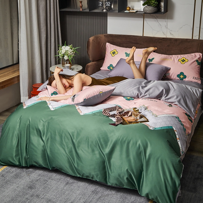 91家纺网 家纺一手货源 找家纺 凡客 2021春夏新款60支水洗真丝数码印花四件套轻奢风系列 简爱