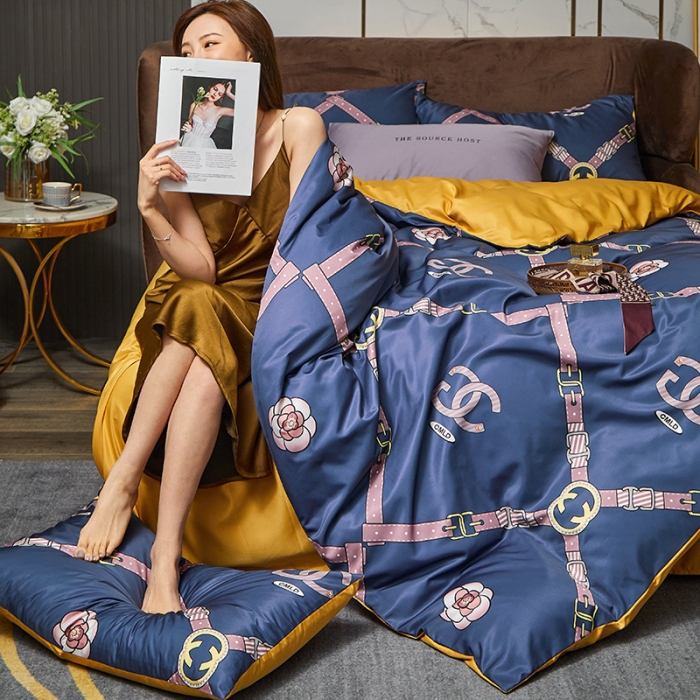 91家纺网 家纺一手货源 找家纺 凡客 2021春夏新款60支水洗真丝数码印花四件套轻奢风系列 凯洛纳斯