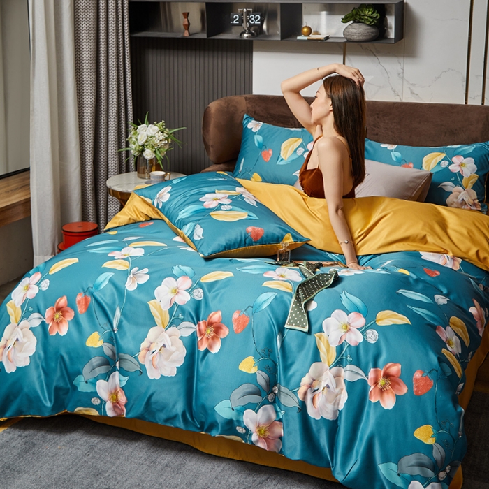 91家纺网 家纺一手货源 找家纺 凡客 2021春夏新款60支水洗真丝数码印花四件套轻奢风系列 廊桥遗梦