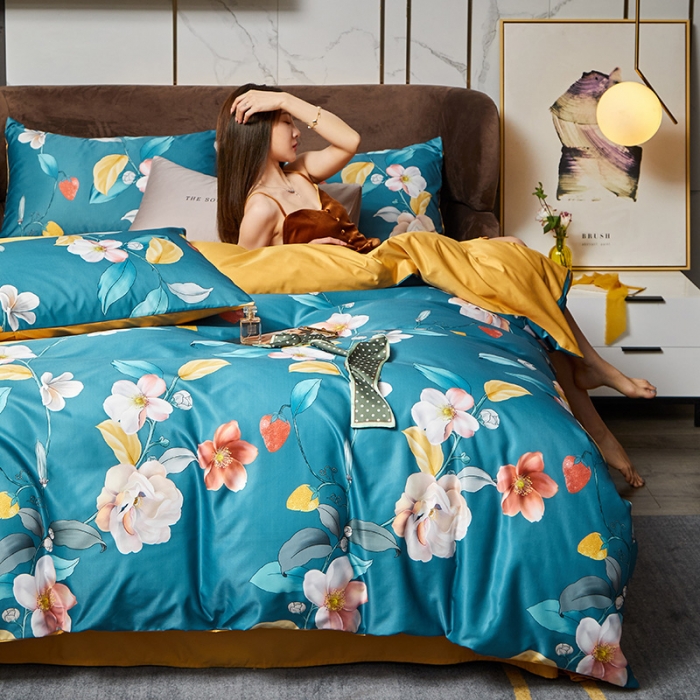 91家纺网 家纺一手货源 找家纺 凡客 2021春夏新款60支水洗真丝数码印花四件套轻奢风系列 廊桥遗梦