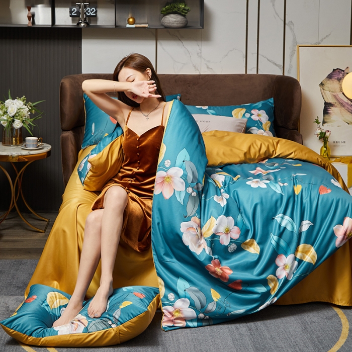 91家纺网 家纺一手货源 找家纺 凡客 2021春夏新款60支水洗真丝数码印花四件套轻奢风系列 廊桥遗梦