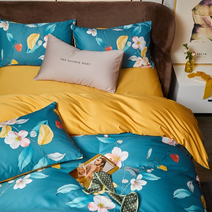 91家纺网 家纺一手货源 找家纺 凡客 2021春夏新款60支水洗真丝数码印花四件套轻奢风系列 廊桥遗梦