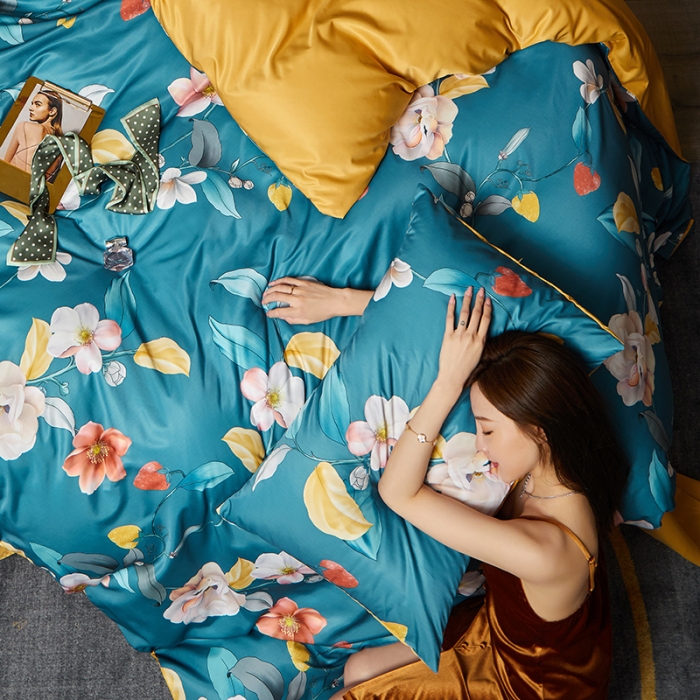 91家纺网 家纺一手货源 找家纺 凡客 2021春夏新款60支水洗真丝数码印花四件套轻奢风系列 廊桥遗梦