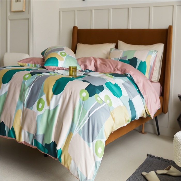 91家纺网 家纺一手货源 找家纺 优然居 2021新款春夏新款活性印花 趣味涂鸦绿