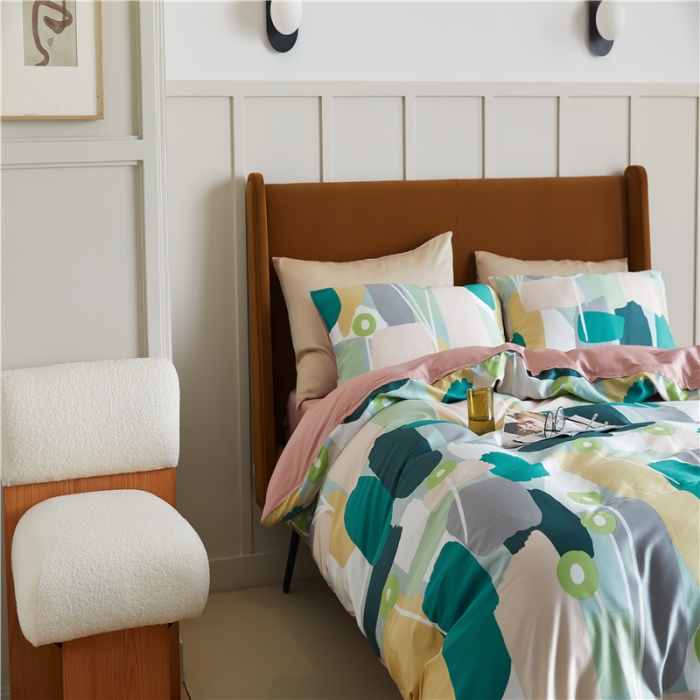 91家纺网 家纺一手货源 找家纺 优然居 2021新款春夏新款活性印花 趣味涂鸦绿