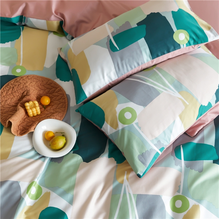 91家纺网 家纺一手货源 找家纺 优然居 2021新款春夏新款活性印花 趣味涂鸦绿