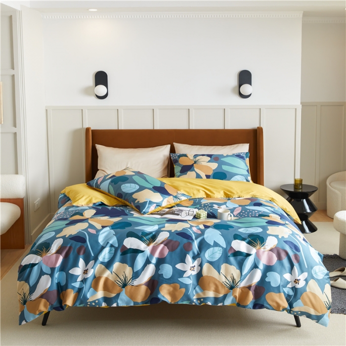 91家纺网 家纺一手货源 找家纺 优然居 2021新款春夏新款活性印花 记忆花海蓝