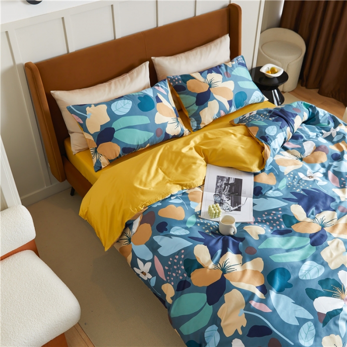 91家纺网 家纺一手货源 找家纺 优然居 2021新款春夏新款活性印花 记忆花海蓝