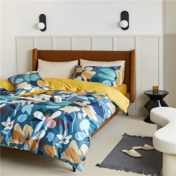 91家纺网 家纺一手货源 找家纺 优然居 2021新款春夏新款活性印花 记忆花海蓝