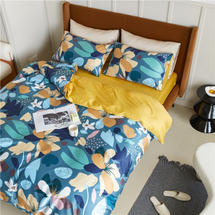 91家纺网 家纺一手货源 找家纺 优然居 2021新款春夏新款活性印花 记忆花海蓝