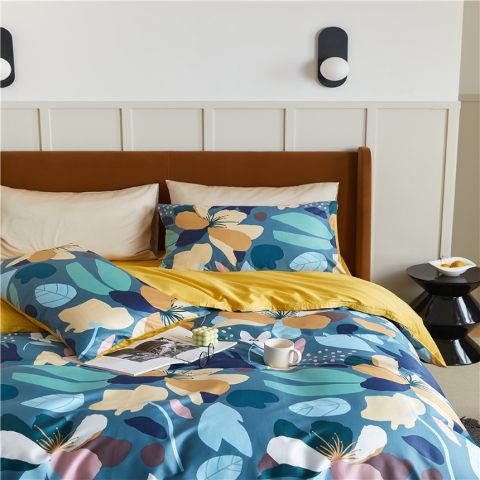 91家纺网 家纺一手货源 找家纺 优然居 2021新款春夏新款活性印花 记忆花海蓝