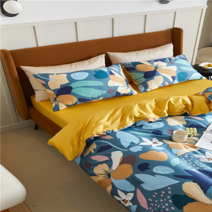 91家纺网 家纺一手货源 找家纺 优然居 2021新款春夏新款活性印花 记忆花海蓝