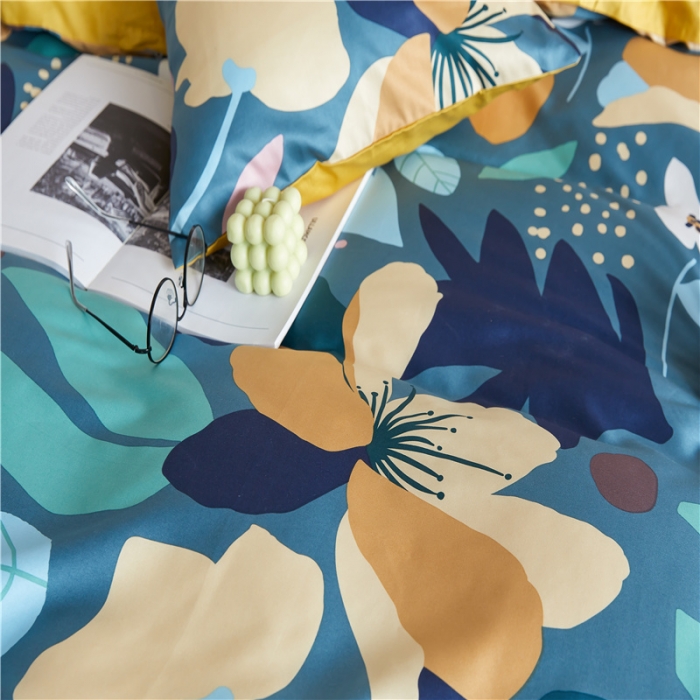 91家纺网 家纺一手货源 找家纺 优然居 2021新款春夏新款活性印花 记忆花海蓝