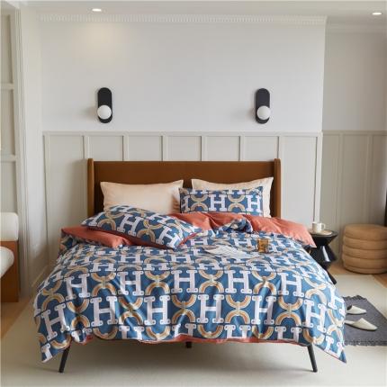 91家纺网 家纺一手货源 找家纺 优然居 2021新款春夏新款活性印花 H家蓝