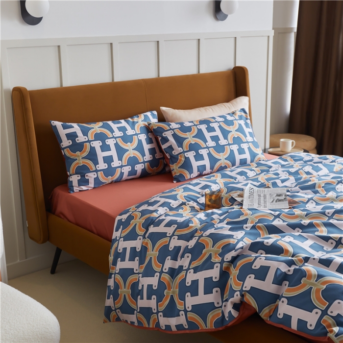 91家纺网 家纺一手货源 找家纺 优然居 2021新款春夏新款活性印花 H家蓝