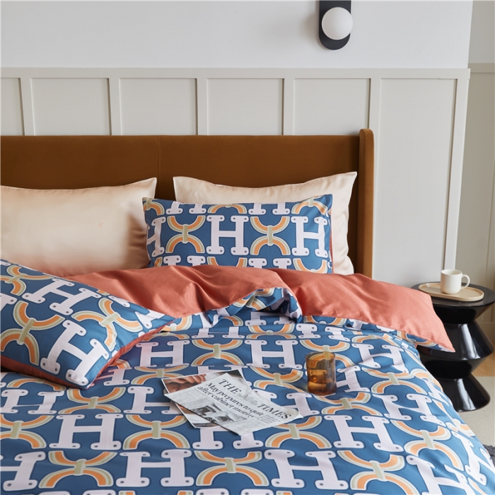 91家纺网 家纺一手货源 找家纺 优然居 2021新款春夏新款活性印花 H家蓝