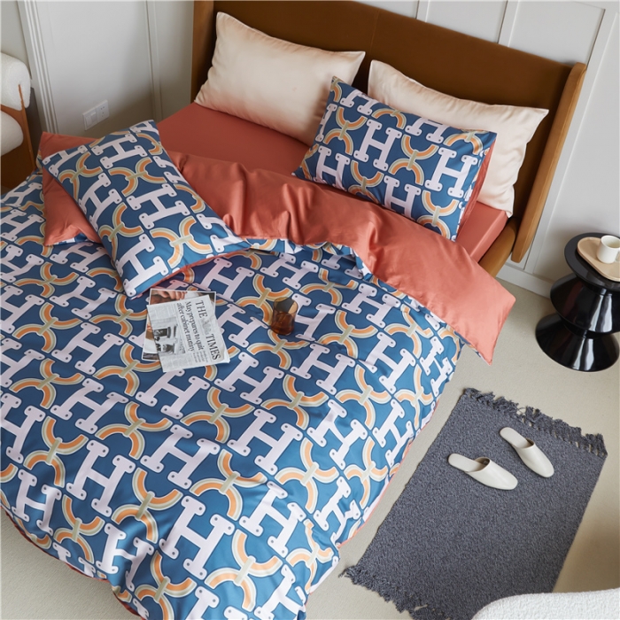 91家纺网 家纺一手货源 找家纺 优然居 2021新款春夏新款活性印花 H家蓝