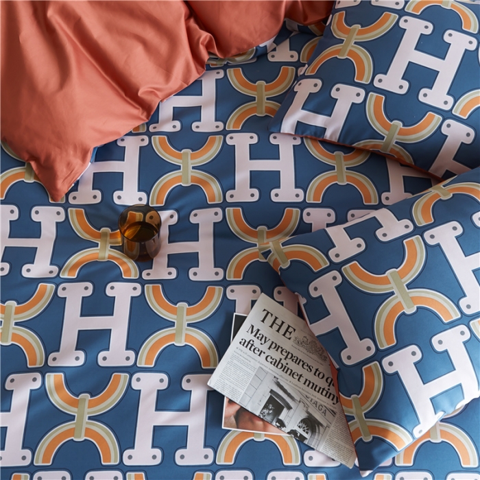 91家纺网 家纺一手货源 找家纺 优然居 2021新款春夏新款活性印花 H家蓝