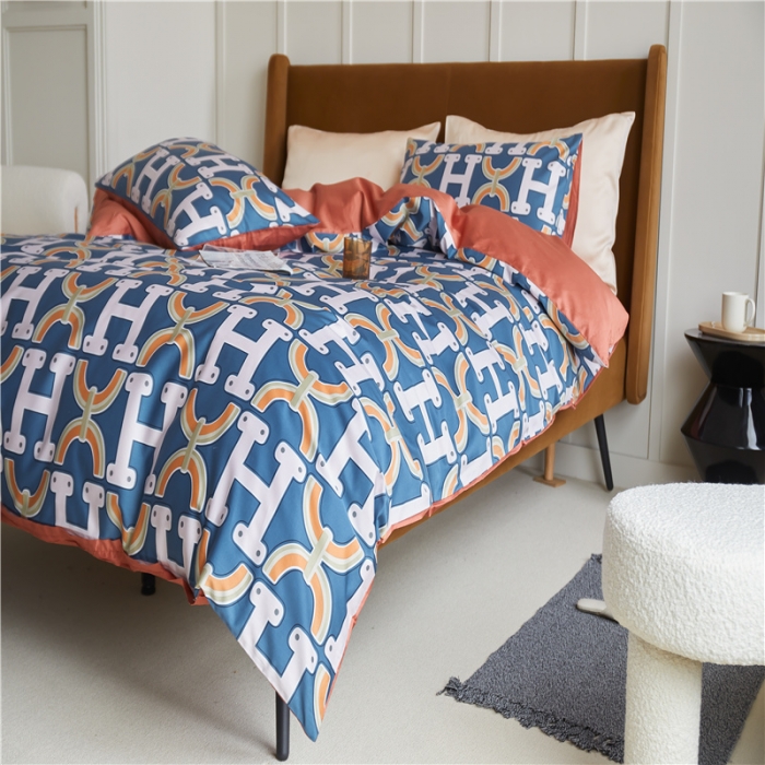 91家纺网 家纺一手货源 找家纺 优然居 2021新款春夏新款活性印花 H家蓝