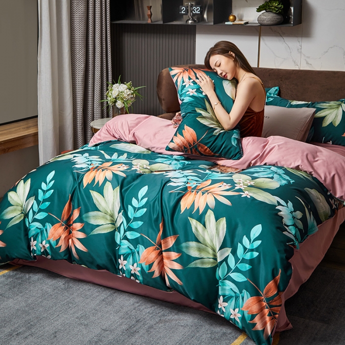 91家纺网 家纺一手货源 找家纺 凡客 2021春夏新款60支水洗真丝数码印花四件套轻奢风系列 秋宜佳期