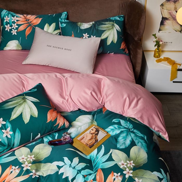 91家纺网 家纺一手货源 找家纺 凡客 2021春夏新款60支水洗真丝数码印花四件套轻奢风系列 秋宜佳期