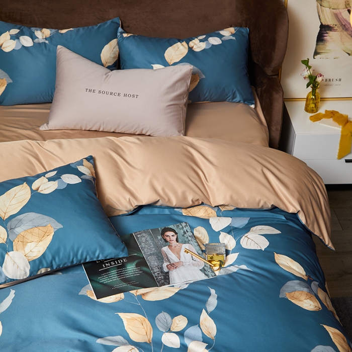 91家纺网 家纺一手货源 找家纺 凡客 2021春夏新款60支水洗真丝数码印花四件套轻奢风系列 叶语魅人