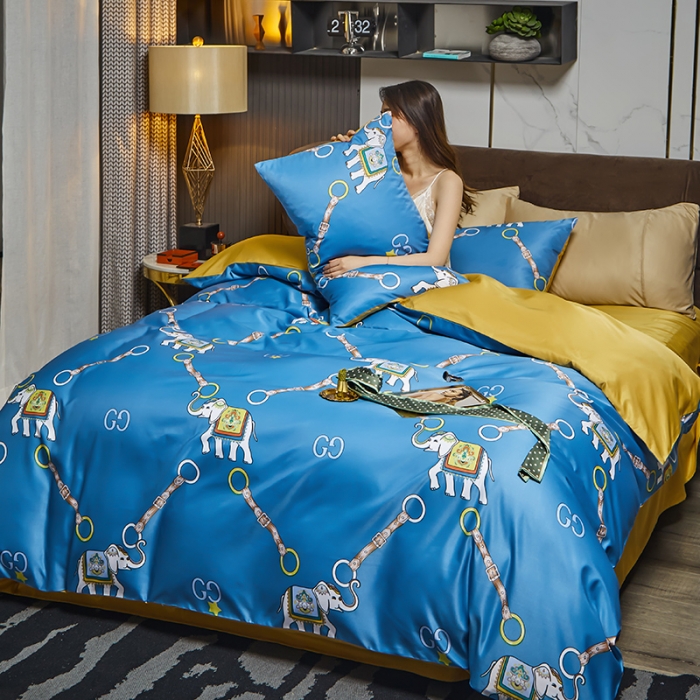 91家纺网 家纺一手货源 找家纺 凡客 2021春夏新款60支水洗真丝数码印花四件套轻奢风系列 伊莎象景