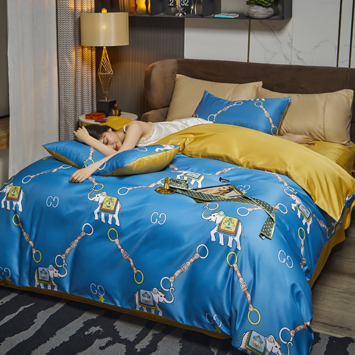 91家纺网 家纺一手货源 找家纺 凡客 2021春夏新款60支水洗真丝数码印花四件套轻奢风系列 伊莎象景