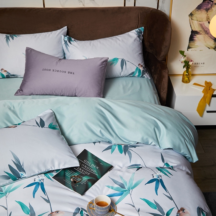 91家纺网 家纺一手货源 找家纺 凡客 2021春夏新款60支水洗真丝数码印花四件套轻奢风系列 竹简影动