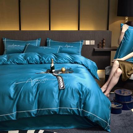 凡客 2021春夏新款60支水洗真丝绣花四件套 圣卡罗-宝蓝