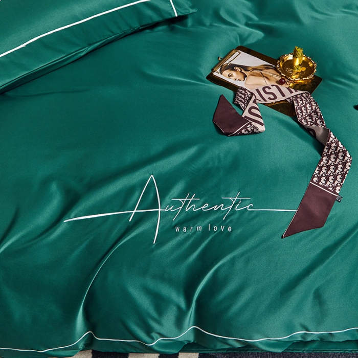 91家纺网 家纺一手货源 找家纺 凡客 2021春夏新款60支水洗真丝绣花四件套 圣卡罗-宝石绿