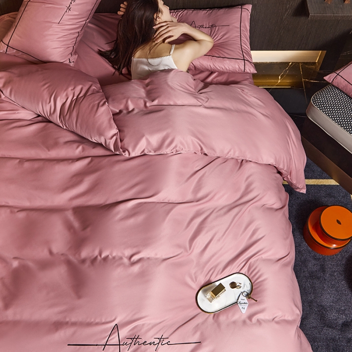 91家纺网 家纺一手货源 找家纺 凡客 2021春夏新款60支水洗真丝绣花四件套 圣卡罗-萝莉粉